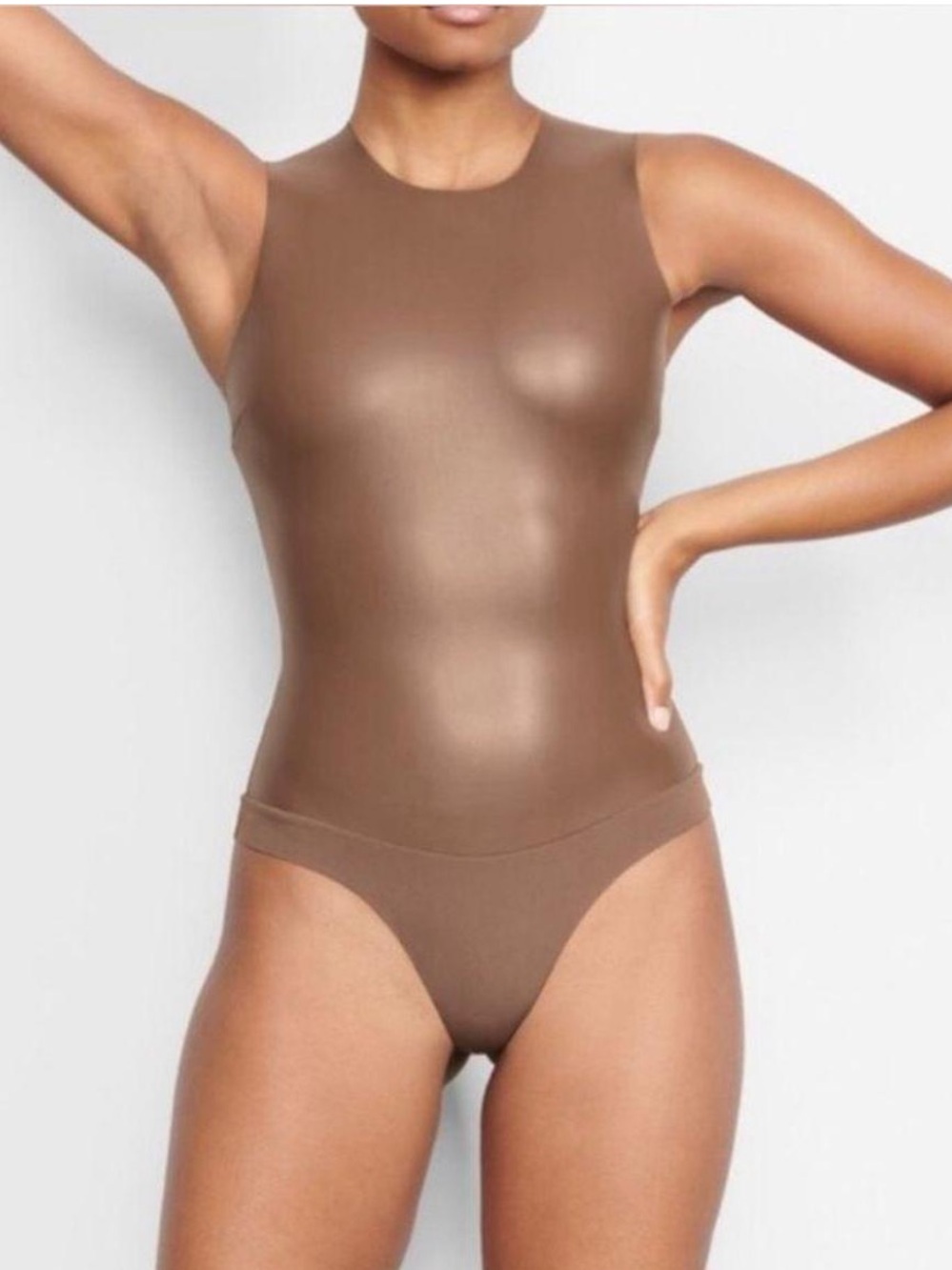 SKIMS Faux Leather Sleeveless Scoop Neck Bodysuit